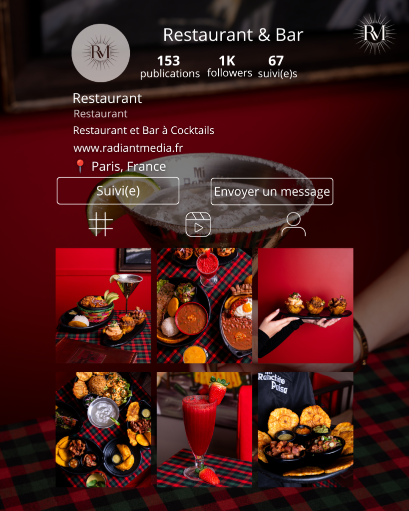 exemple de feed Instagram puissant créé par Radiant Media pour un restaurant